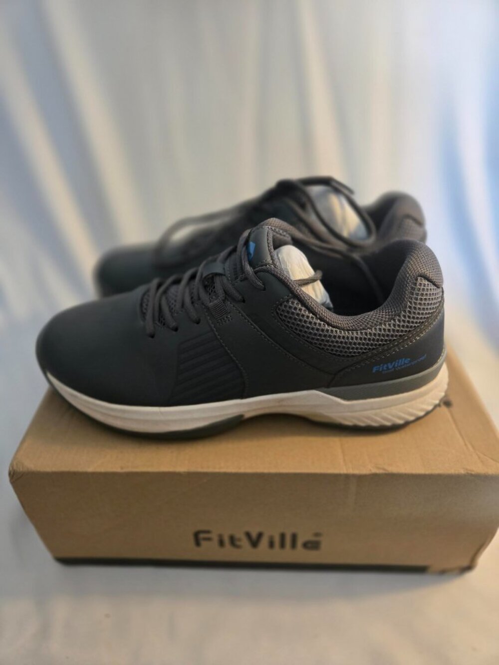FitVille Extra Wide Mens Spiked Waterproof Golf Shoes Size 11W Gray